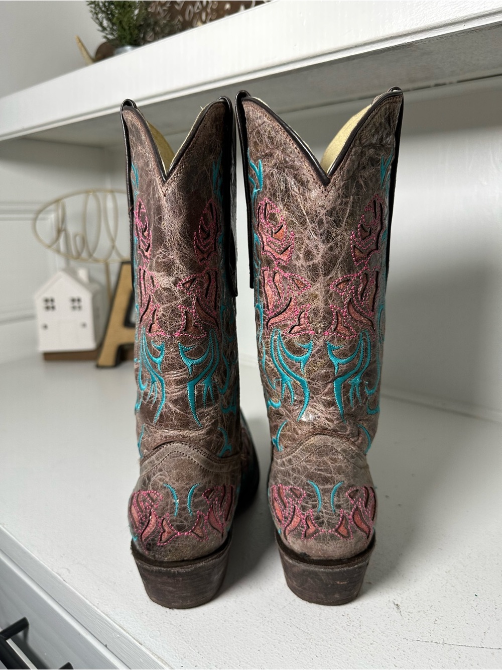 Redhawk Cowboy Boots Women's 7 Brown Turquoise Embroidered Western Boots - Picture 7 of 10